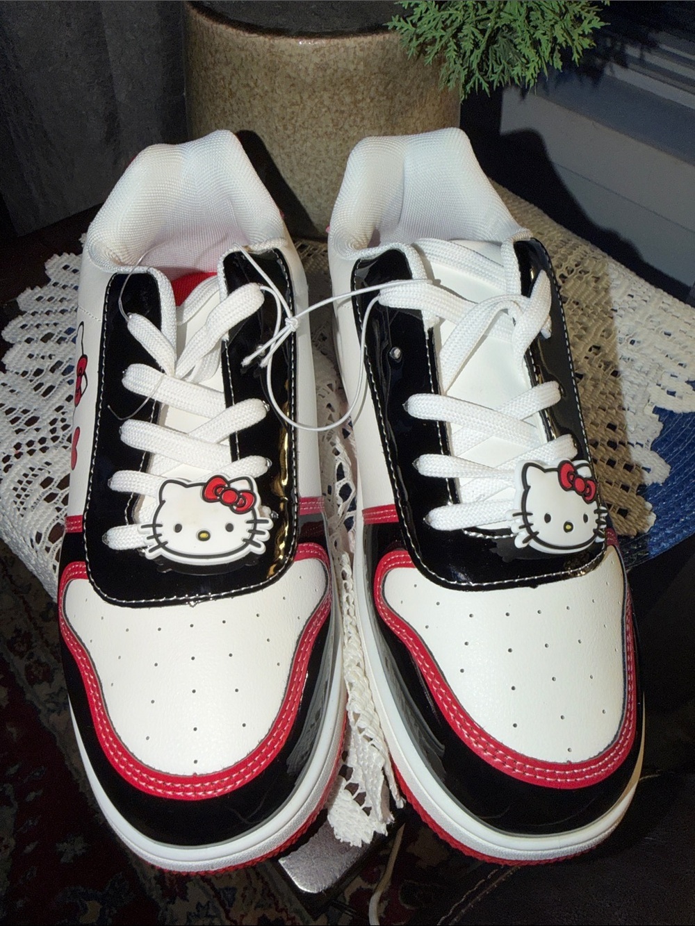 Hello Kitty White, Black and Pink Kids Sneakers with Character Accent